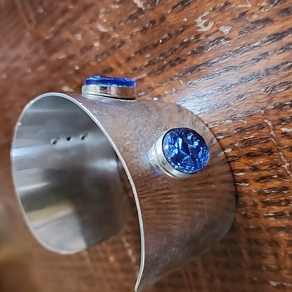 Bracelet 70's Sarah Coventry silver adjustable metal with blue stones jewelry - Picture 4 of 5